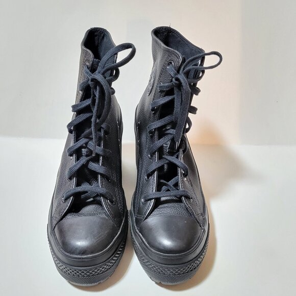 Converse Chuck 70 De Luxe Heel Leather Hi Platform A06145C Black Leather Boots 9 - Picture 3 of 9